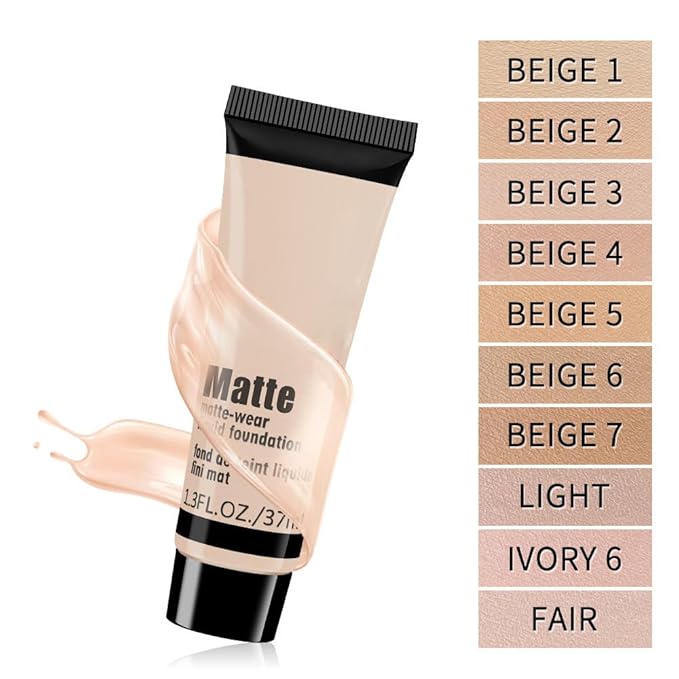 1 Pack Liquid Foundation Cream for Face Makeup,Durable Full Coverage Matte Concealer Make Up,Oil Control & Waterproof Base Primer -1 Fl.Oz (BEIGE 7#)-BrightBean Baby