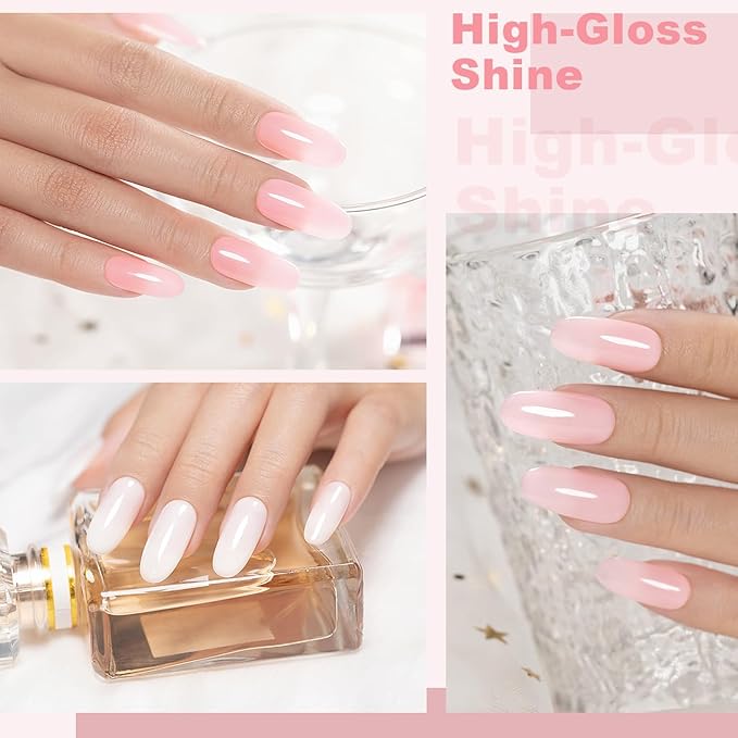 RARJSM Nude Rubber Base Gel Nail Polish Set Clear Sheer Milky White Opaque Pink Builder Base Gel in a Bottle Hard Extension Gel Skin Tone 6 Netural Colors Cured for Nails at Home Salon DIY Beginner-BrightBean Baby