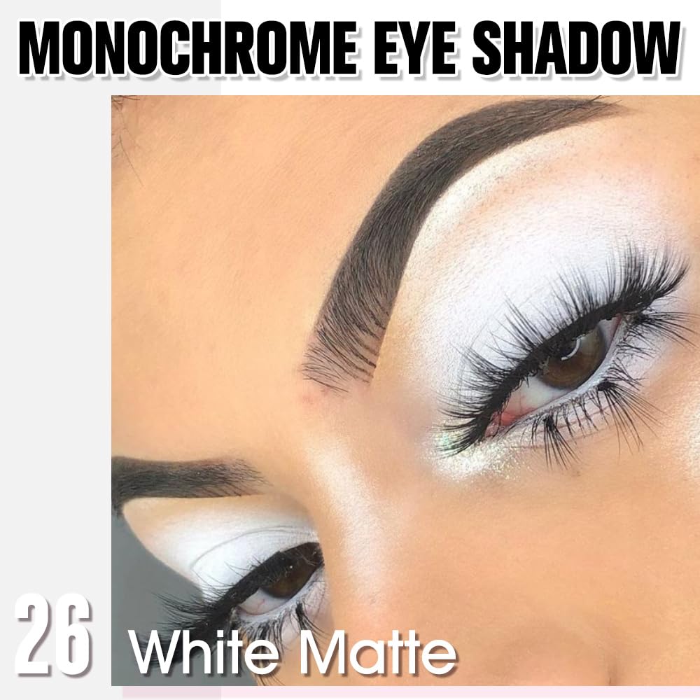 Single Matte Eye Shadow Palette Makeup, White Matte Eyeshadow for Women Halloween Birthday Party Wear, Monochrome Eye Shadow Makeup, Pigmented Waterproof Sombras Para Ojos, 26-BrightBean Baby