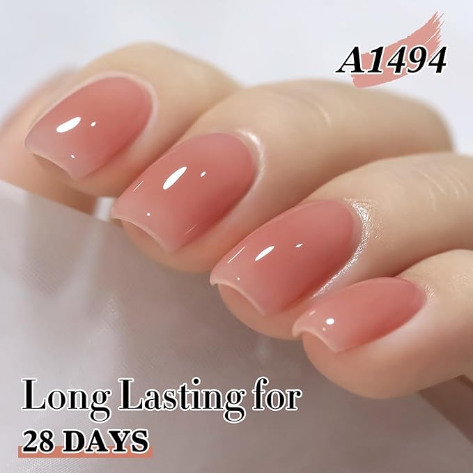 Double Rhythm 0.50 OZ Translucent Gel Polish Same Color Same Bottle Sheer Pastel Neutral Natural Milky 15 ML Jelly UV Nail Art DIY at Home (Light Pink-A1494)-BrightBean Baby