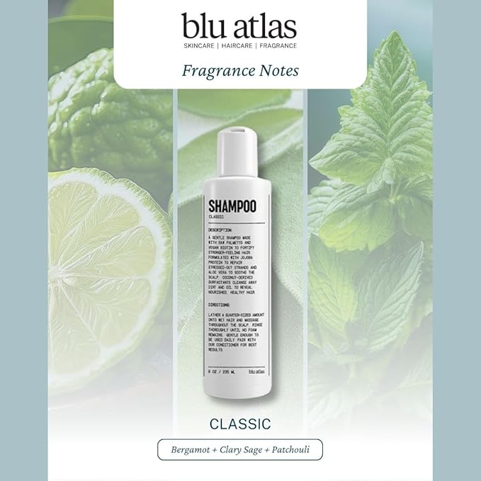 Blu Atlas Men's Natural Shampoo – Organic, Sulfate-Free, Paraben-Free – Deep Cleansing & Hydrating – Classic Scent (Bergamot, Sage, Patchouli) – Made in America– 8 oz-BrightBean Baby