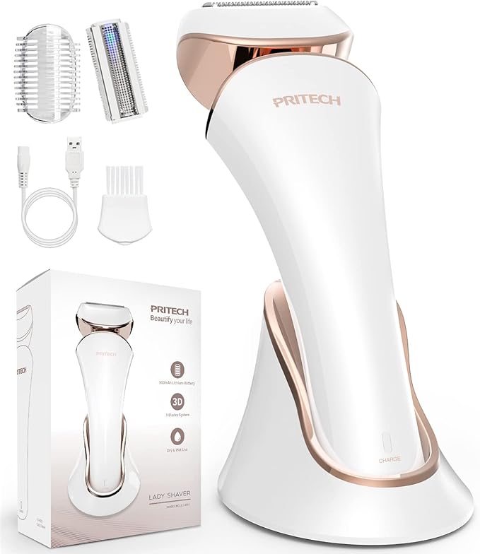 PRITECH Electric Shaver for Women - Cordless Razor for Women Portable Lady Shaver for Legs, Arm, Underarms, Bikini, USB Rechargeable, Wet & Dry Waterproof Bikini Trimmer for Woman, Gold-BrightBean Baby