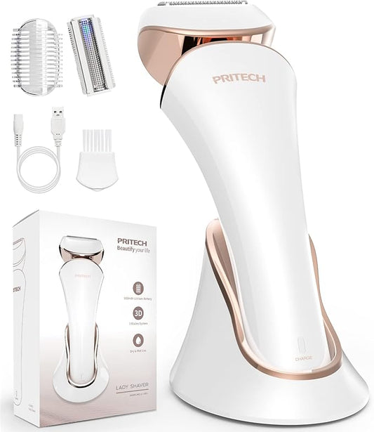 PRITECH Electric Shaver for Women - Cordless Razor for Women Portable Lady Shaver for Legs, Arm, Underarms, Bikini, USB Rechargeable, Wet & Dry Waterproof Bikini Trimmer for Woman, Gold-BrightBean Baby