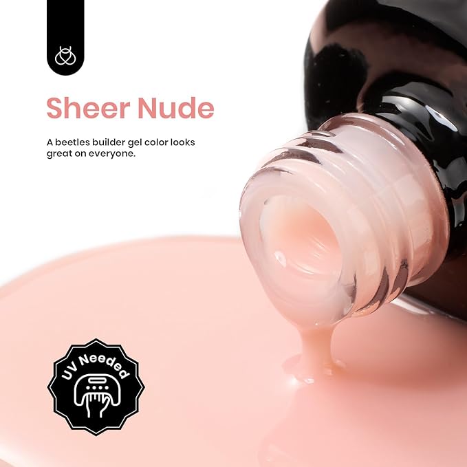 Beetles Builder Gel for Nails, 7 in 1 Builder Nail Gel Nude Jelly Beige Color Building Nail Apex & Nail Extension Strengthener Thin Nails DIY Nail Art Design for Beginner Women-BrightBean Baby