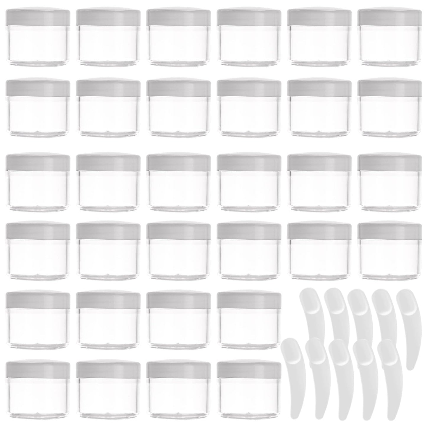 Refillable Cosmetic Sample Jars - 100 Pack 20g (0.7oz) White Small Travel Containers with Lids + 10 Mini Makeup Spatulas - BPA Free-BrightBean Baby