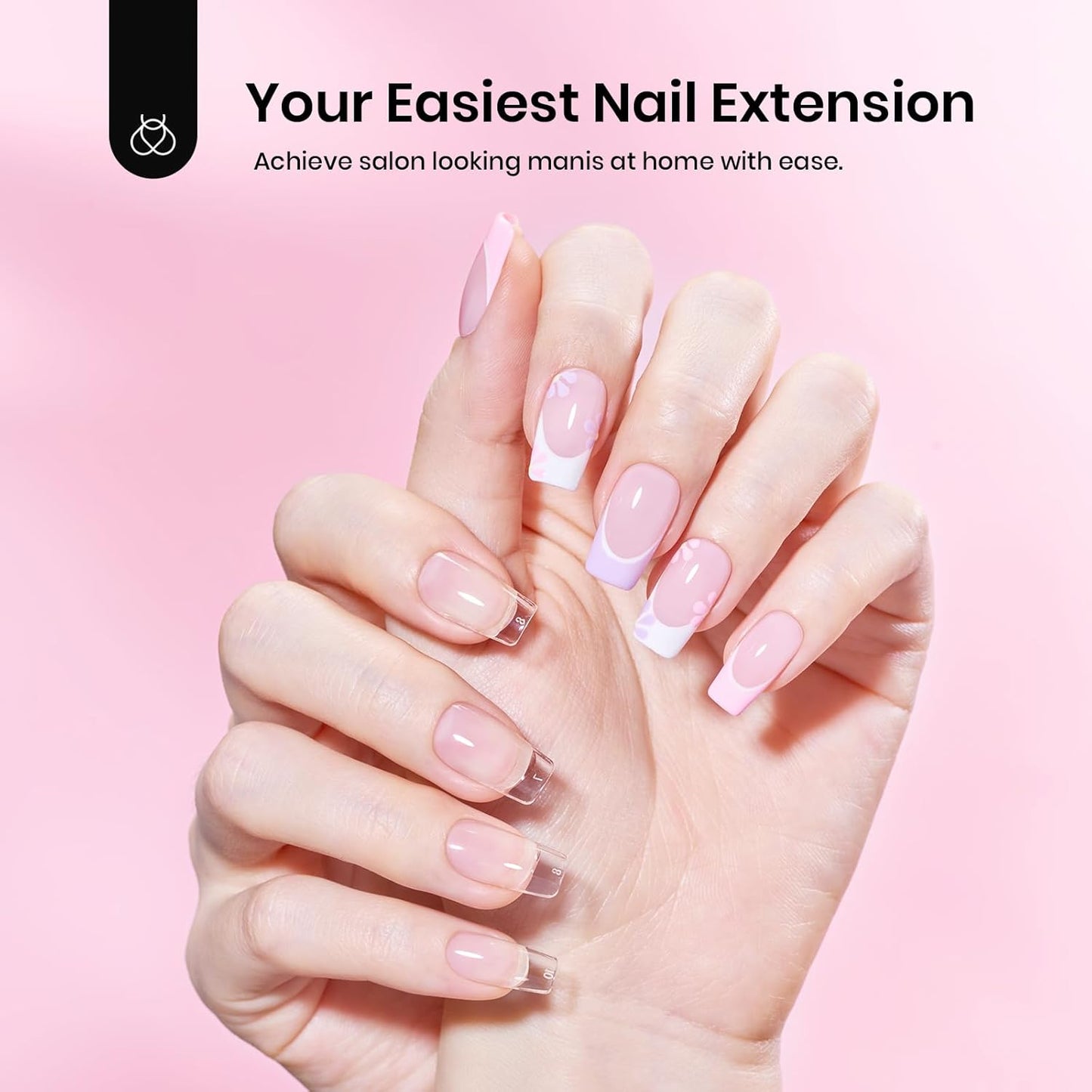 Beetles Gel Nail Kit Short Square with Nail Dehydrator and Primer, 576Pcs Half Matte Etch-X Gel Nail Tips Solid Nail Glue Mini Nail Lamp Acrylic Nail Tips Easy DIY Nail Extension Set Gift for Women-BrightBean Baby