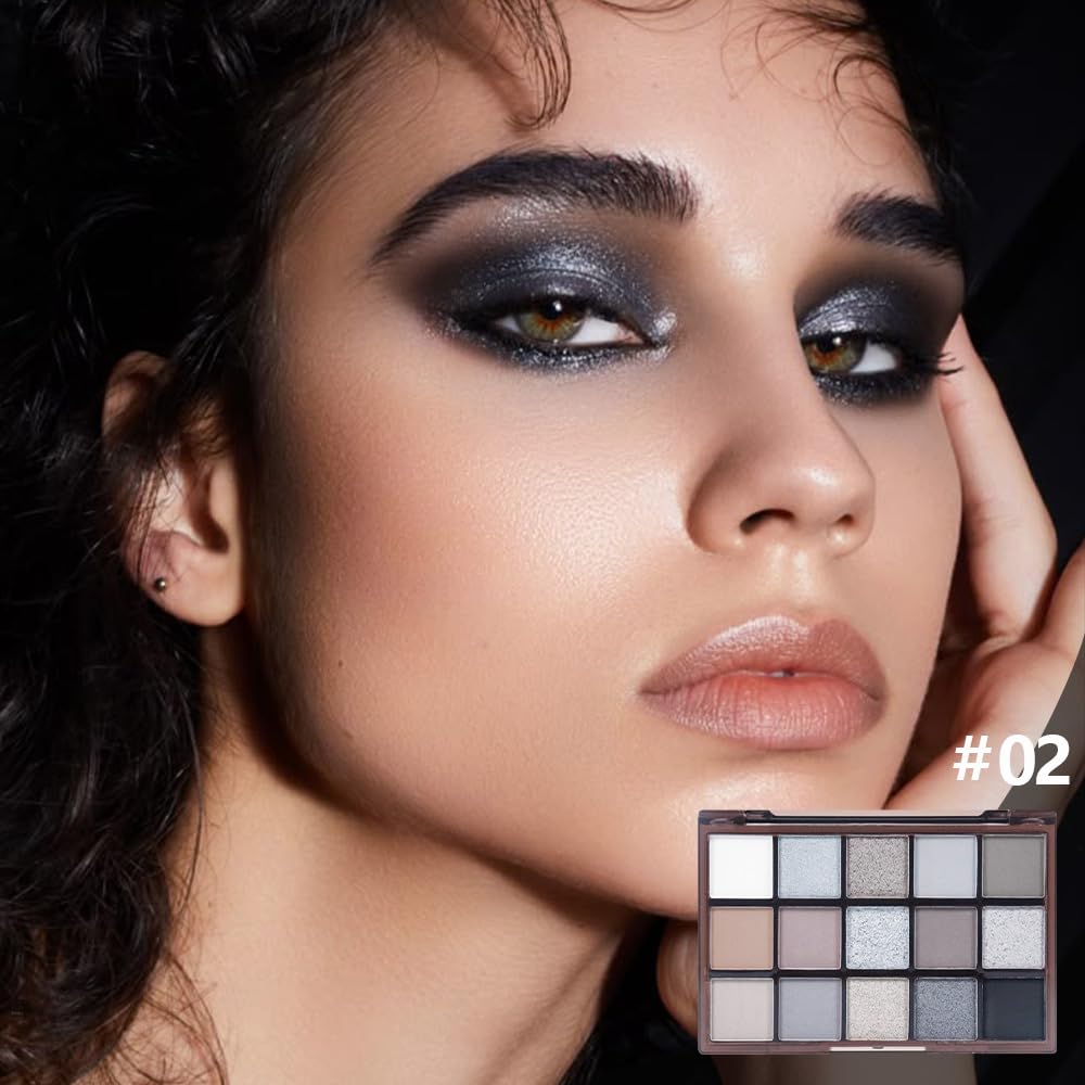 Smokey Black Eye Shadow Makeup Palette,15 Colors Gray Silver Dark Shimmer Matte Makeup Pallet,Long Lasting Waterproof Blendable for Daily and Halloween,Vegan,Cruelty -free-BrightBean Baby