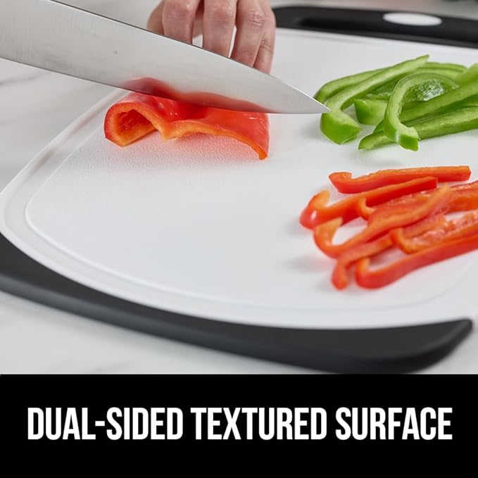 GORILLA GRIP BPA-Free Reversible Kitchen Cutting Board Set of 3, US Designed, Nonporous, Juice Grooves Catch Liquid, Slip Resistant Border, Durable Food Chopping Boards, Holiday Prep Essentials, Black