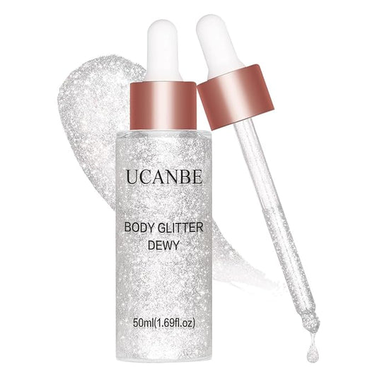 UCANBE Highlighter Makeup Drops Body Glitter Dewy Liquid Face Glow Shimmer for Women Holographic Luminizer Sparkles for Face (Silver Fairy White - 02)-BrightBean Baby