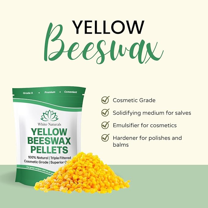 Yellow Beeswax Pellets 5lb, 100% Pure, Natural, Cosmetic Grade, Organic, Bees Wax Pastilles, Triple Filtered, Great For Candle Making, Soaps, Food Wraps, DIY Lip Balms, Sunscreen By White Naturals-BrightBean Baby