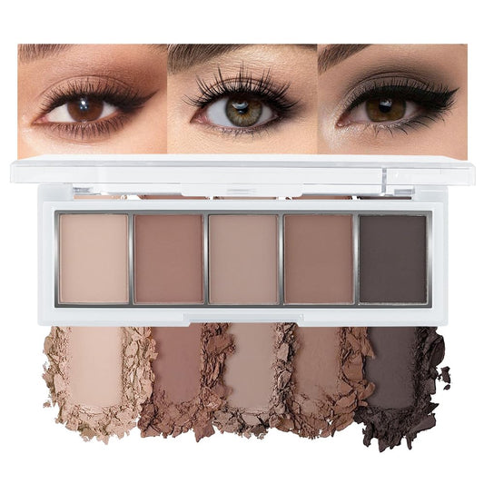 AMY'S DIARY Neutral Nude Brown Eyeshadow Palette Makeup, 5 Colors Cool-Toned Velvety Matte Finish, Nude Taupe Eye Shadows, for Brown Eyes Long Lasting Naturing-Looking (04#)-BrightBean Baby