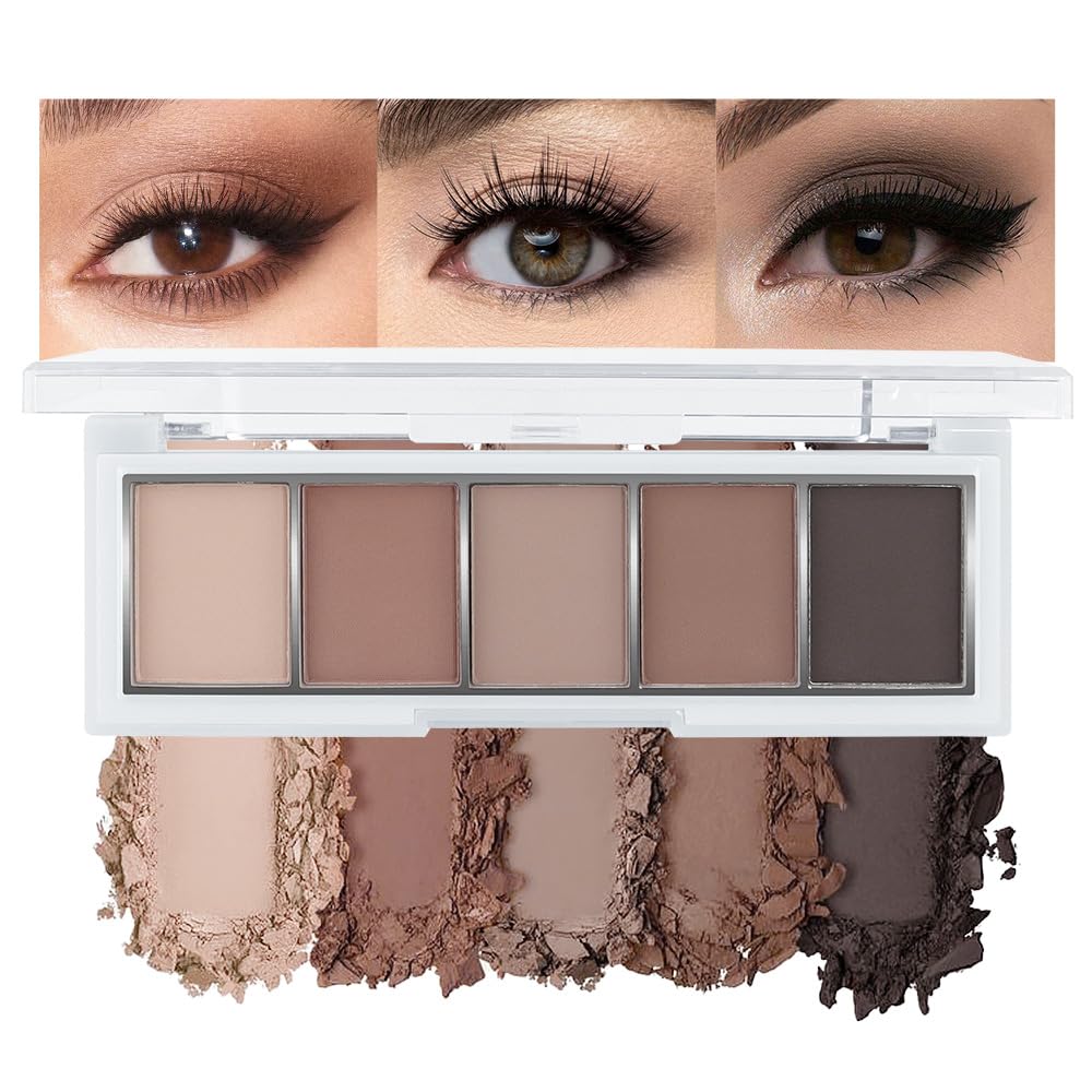 5 Color Eye Shadow Palette Makeup, Nude Coffee Brown Dark Brown Black, Velvety Matte Finish, Highly Pigmented Make up Eyeshadow Palette, Long Lasting Waterproof, Neutral Daily Eye Makeup 06#-BrightBean Baby