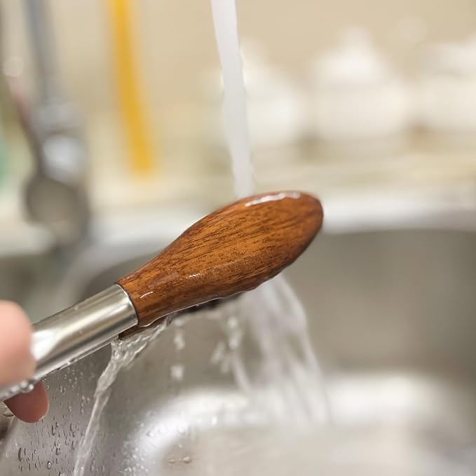 H&Zebrabro Food Tongs with Wood Tip, Salad Tong for Cooking, Serving, Grill, Kitchen Tongs Stainless Steel Handle, Kitchen Tools Set (Small)