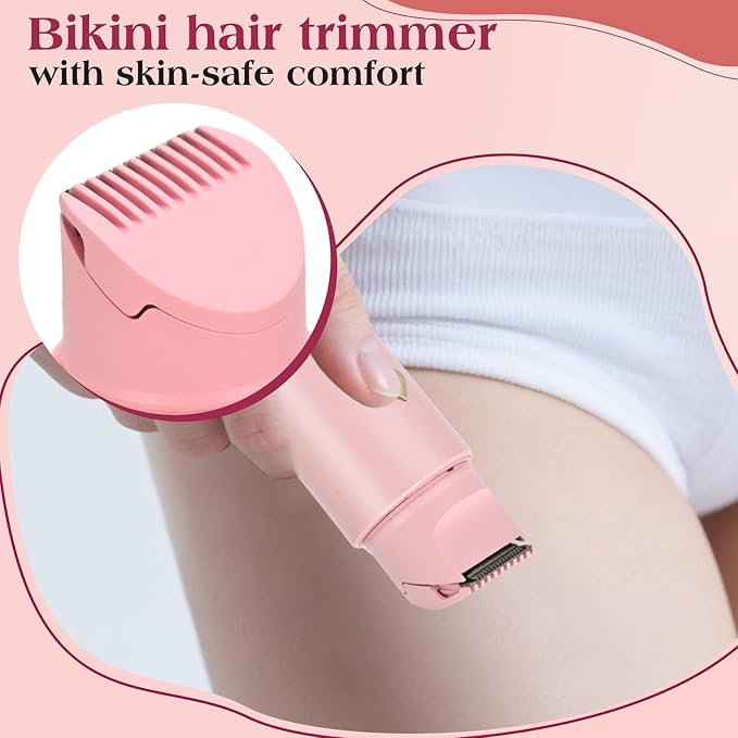 Electric Shaver & Bikini Trimmer for Women – 2-in-1 Design, Waterproof, Type-C Charging, Gentle on Sensitive Skin, Ideal for Travel and Daily Use, Pink-BrightBean Baby