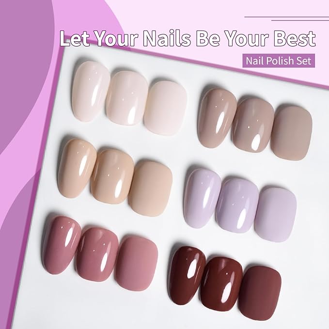 10ml Nude Pink Nail Polish Set 6 Colors Brown Red Purple All Seasons Neutral Color Quick Dry Nail Polish Set for Women Salon DIY Nail Art-BrightBean Baby