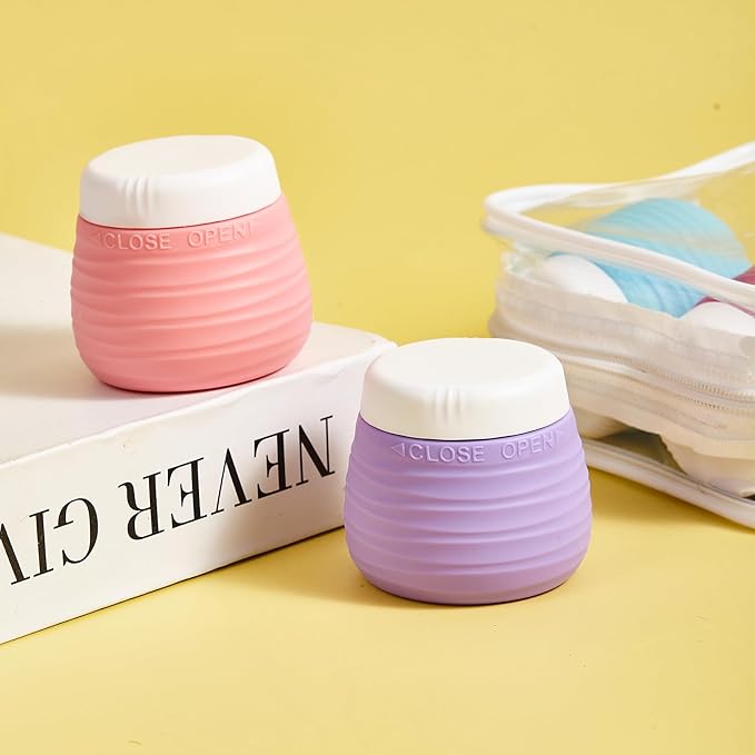 Travel Containers for Toiletries, 1.7oz Travel Size Premium Silicone Cosmetic Cream Jars, TSA Approved Leak-Proof Refillable Accessories W/Toiletry Bag for Cosmetic Face Body Cream(Vibrant)-BrightBean Baby