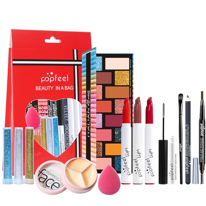 All in One Eyeshadow Palette Makeup Set, Makeup Kit with Rich Color Matte Matalic Shimmer Shadow, Mascara, Concealer Lipstick,Travel Makeup Bundle Holiday Surprising Makeup Box for Women Girl-BrightBean Baby