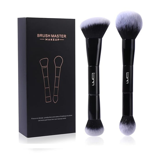2Pcs Duo End Makeup Brushes, Foundation, Powder, Contour, Concealer, eye makeup Brush, Double-ended Multi-functional Synthetic Cosmetic Tools Makeup Brushes(Black)-BrightBean Baby