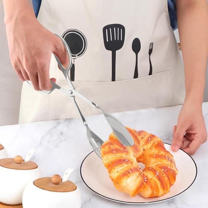 2 Pack Serving Tongs, Buffet Tongs for Kitchen Cooking, 10 Inch Stainless Steel Food Serving Tongs Bread Tongs with Scissor Handles for Salad, Cooking, Catering, Buffet(Silver)