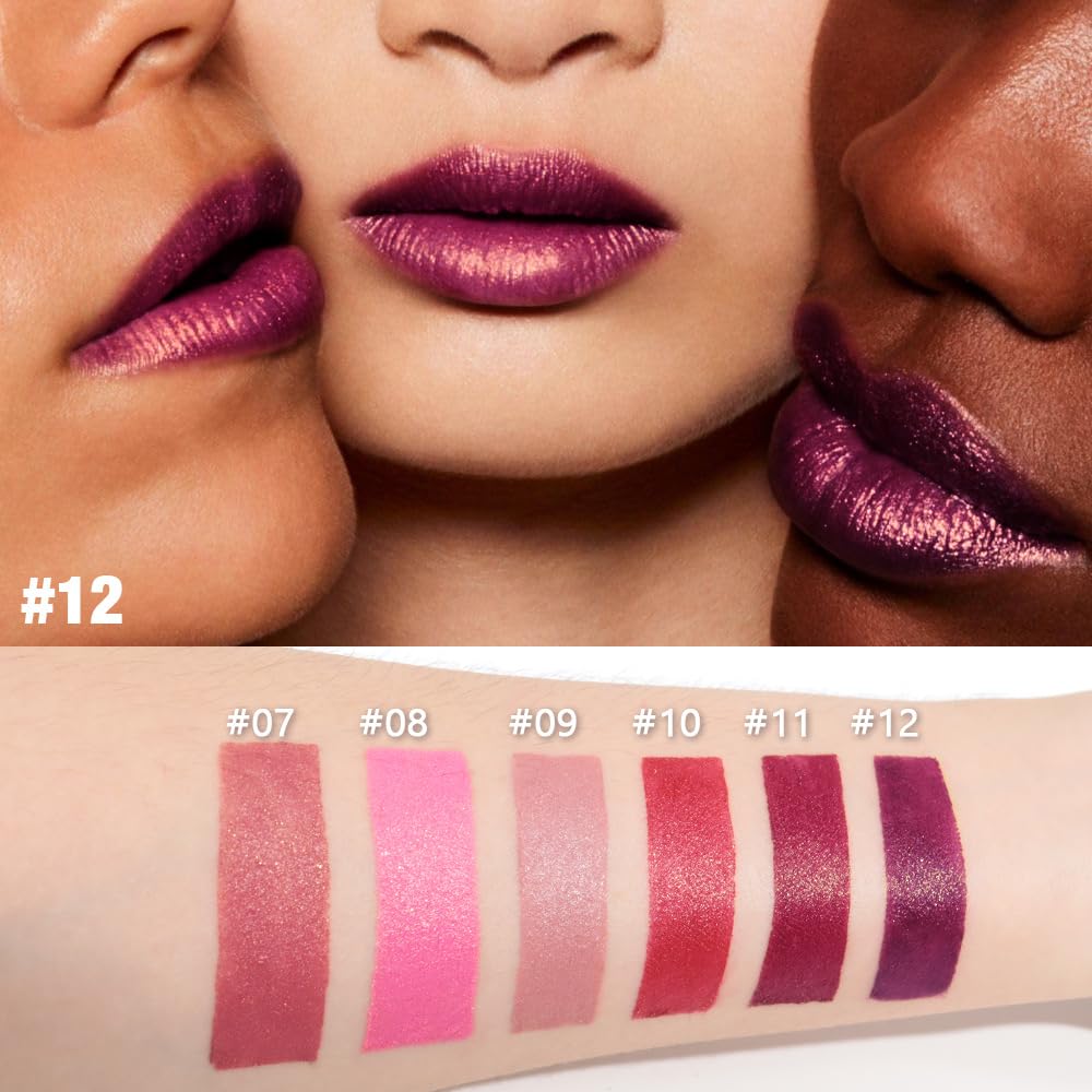 Dark Purple Metallic Lipstick for Women,Lightweight Shimmer Frosted Lipstick,Glitter Lip Gloss Stain Long Lasting Waterproof Smudge Proof 24 Hour Full Coverage Lip Makeup,Vegan-BrightBean Baby