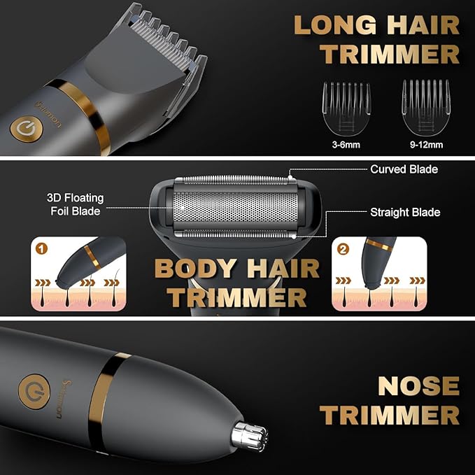 Body Trimmer for Men Ball Pubic Hair Trimmer Body Foil Shaver Razor Nose Ear Waterproof Wet Dry Groomer LED Display