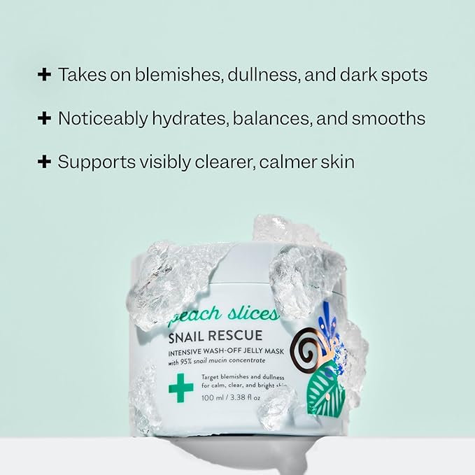 Peach Slices | Snail Rescue Intensive Treatment Wash-Off Face Mask | 95% Snail Mucin | For Dark Spots & Blemishes | Refreshing & Calming Mask | Clear, Radiant, & Hydrated Skin | Skin Care | 3.38 oz-BrightBean Baby