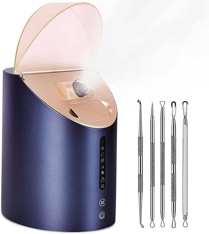 Facial Steamer DENFANY Nano Steamer Ionic Hot & Cool Mist Home SPA | 8 Steam Modes | Aromatherapy Basket | Digital LCD Screen | Extraction Set-BrightBean Baby