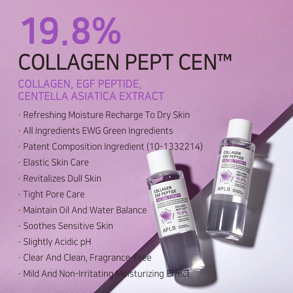 APLB Collagen EGF Peptide Facial Toner | Collagen PEPT CEN™ 19.8% 5.41 FL.OZ/Korean Skincare, Elasticity Care, Replenishing Moisture, Revitalize for Gentle and Improve Skin Texture-BrightBean Baby