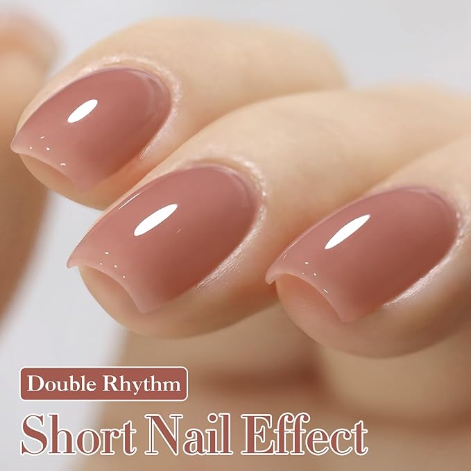 Double Rhythm Translucent Gel Polish Sheer Neutral Natural Light Milky Same Color Same Bottle 15ML Jelly Nail Polish Nail Art DIY at Home (Deep Nude-A1412)-BrightBean Baby