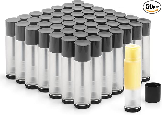 50Pcs 5g Lip Balm Tubes Plastic Lipstick Containers Empty Refillable Twist-up Lip Gloss Balm Filling Stick Clear Tube Holder with Black Cap for DIY Chapsticks Crayon Solid Perfume-BrightBean Baby