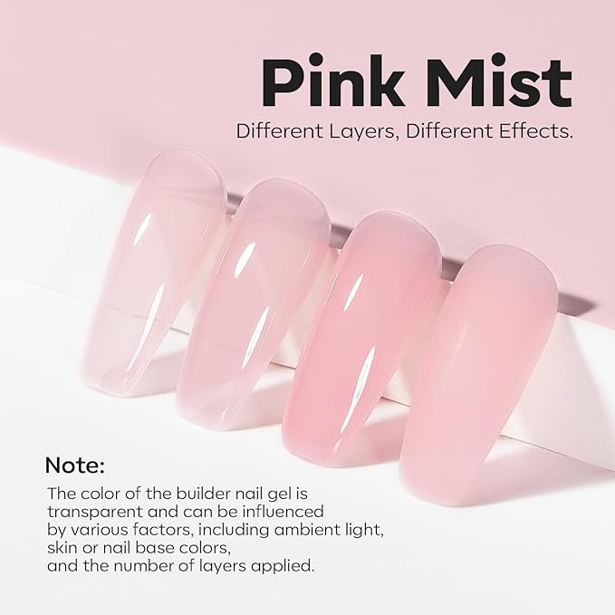 modelones Builder Nail Gel, 8-in-One Pink Builder for Nail Thickening, U/V LED Lamp Cured Hard Color Base Extension Rhinestone Tips Glue Gel Polish in a Bottle for DIY Home Manicure Women-BrightBean Baby