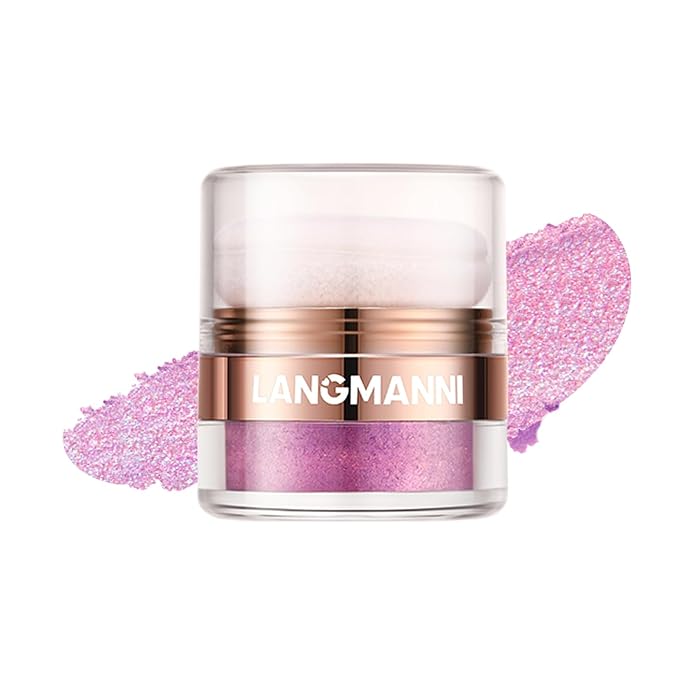 Glitter Body Highlighter Powder Body Shimmer Sparkle Face Brightening Highlighter Powder for Face Eyes Body Glow Makeup With sponge head（Purple）-BrightBean Baby