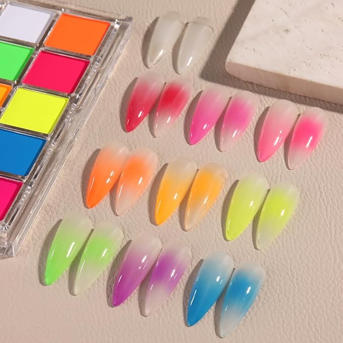 Neon Phosphor Nail Powder Set - 10 Colors, Fluorescent Glitter Gradient, Iridescent Rubbing Dust, Ombre Brush for DIY Nail Art-BrightBean Baby