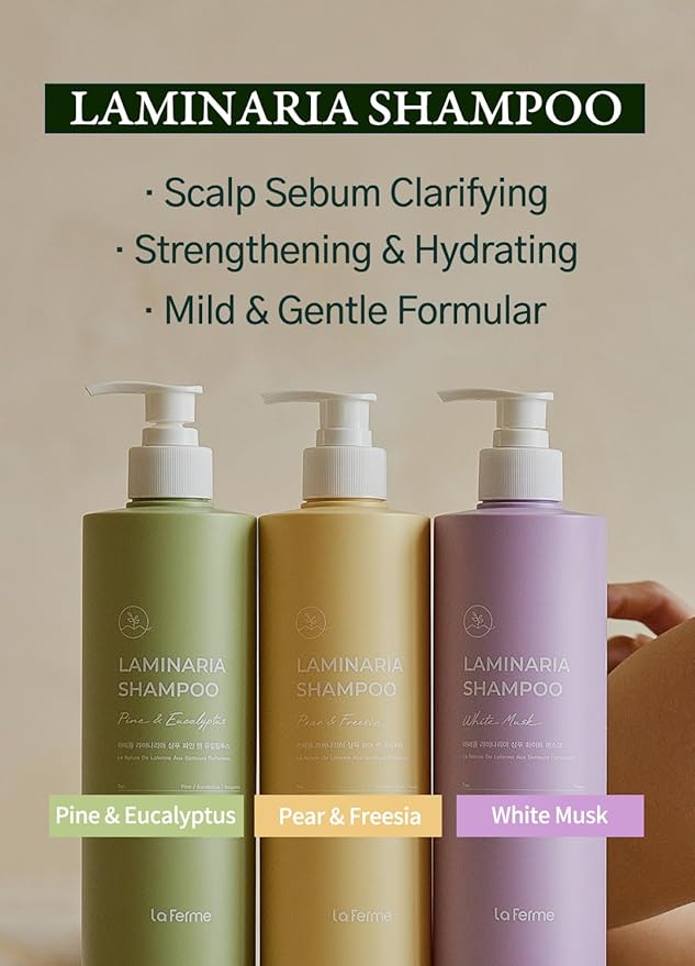 laferme Laminaria Shampoo with Organic Ingredient, Korean Clarifying Shampoo, Hydrating for Dry Hair, Strengthening for Weak Hair, Sulfate & Paraben-Free, for Women & Men,16.9 FL. OZ, Pine Eucalyptus-BrightBean Baby