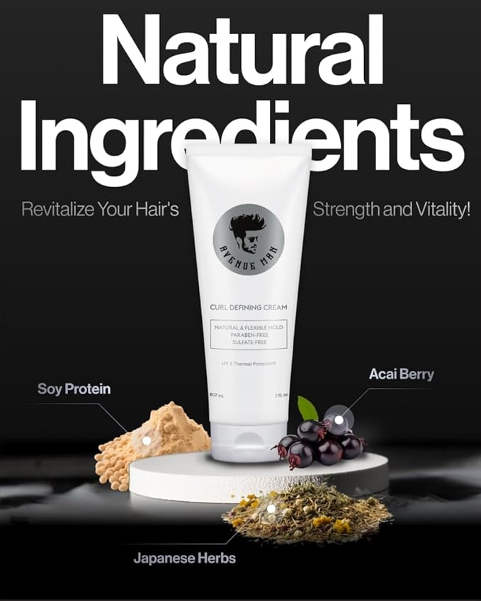 Avenue Man Curl Defining Cream - Improved Formula - Natural & Flexible Hold with Herbal Extracts for All Hair Types - Paraben Free & Sulfate Free-BrightBean Baby