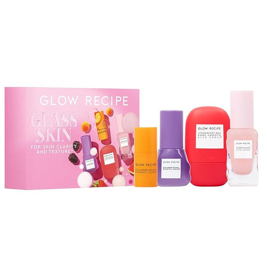 Glow Recipe Glass Skin Hydration Travel Size Korean Skincare Set - Includes Mini Cloudberry Facial Toner, Strawberry Blur Drops, Blackberry Retinol Serum & Pink Juice Moisturizer (4 Count)-BrightBean Baby