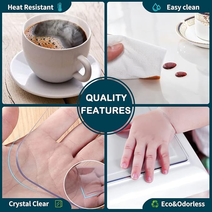 Wadrac Multisize PVC Clear Table Cover Protector-1.5mm Thick 40x94 inch Non-Slip Heavy Duty Heat Resistant Plastic Table Cloths Desk Pad for Dining Room Living Room Coffee Table Play Game Table