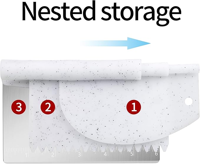 Bench Scraper Food Vegetable Chopper,Stainless Steel Pizza Dough Scraper-Flexible Plastic Bowl/Cake Scraper 5-Piece Set,Bread/Pastry/Pizza/Flour/Cheese Cutter (White)