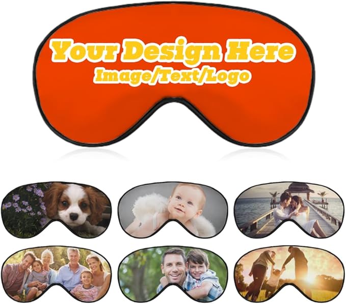 Custom Personalized Sleep Eye Mask Add Any Photo Text Logo Design Your Own Soft Blindfold Eyemask Blackout Eye Cover for Men Women Home Travel Offices, OrangeRed, 8.1"x4.1"-BrightBean Baby