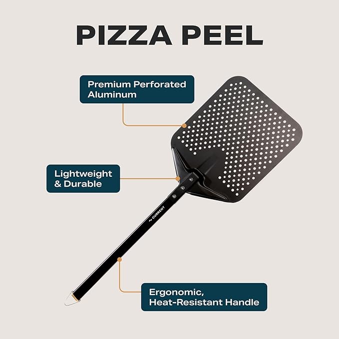CURRENT® Perforated Pizza Peel, Lightweight Aluminum Pizza Paddle Turner with Heat-Resistant Handle, Ultra-Thin Edge for Easy Transfers, Minimizes Sticking, Ideal for Outdoor Pizza Ovens