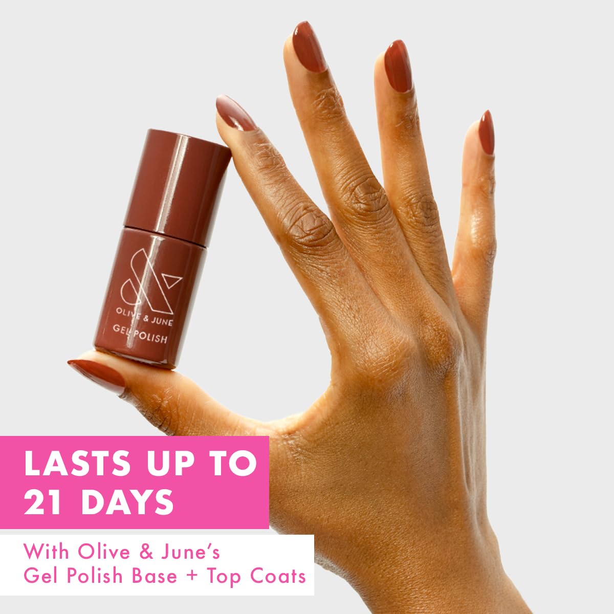 Olive & June Gel Polish | UV LED Nail Lamp Needed | Long Lasting Formula | Up to 21 Days of Wear | Damage-Free Removal | Salon-Quality Manicure, Pedicure at Home | JJ Cinnamon Brown-BrightBean Baby