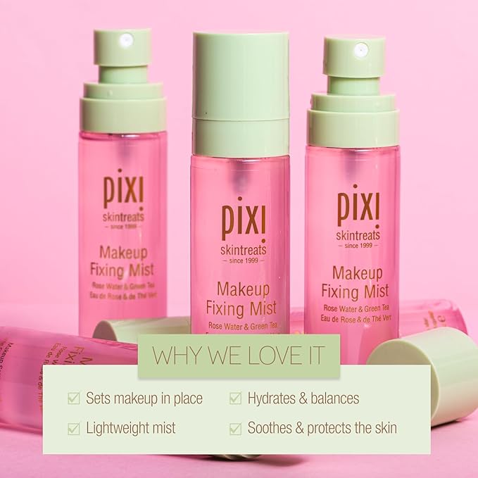 Pixi Beauty Makeup Fixing Mist 80ml, All Over Setting Spray For Longer Wearing Makeup, Rose Water and Green Tea Infused, 2.7 Fl Oz-BrightBean Baby