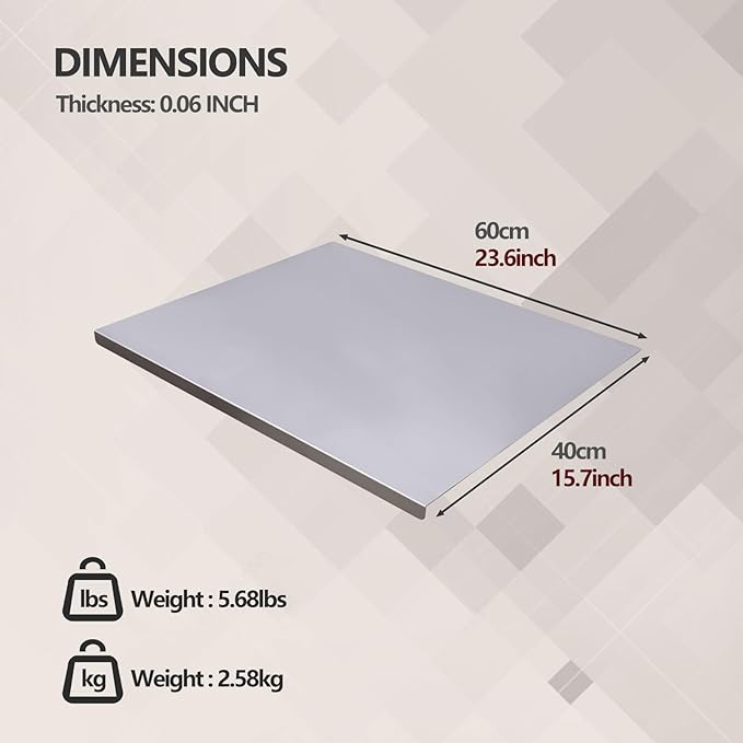 Stainless Steel Cutting Board for Kitchen - 304 Stainless Steel Chopping Boards for Baking, Double-Sided Use for Raw & Cooked Food - Ideal for Homemade Pasta, Pizza & Bread Making (15.7×23.6×0.06")