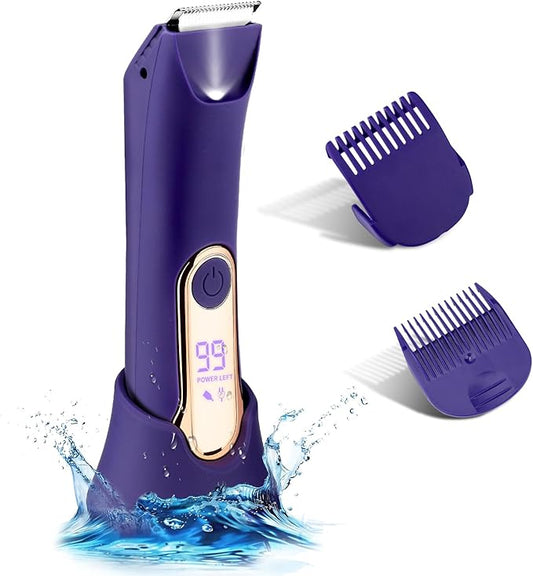 Bikini Trimmer for Women,Wet/Dry Personal Pubic Hair Trimmer Womens Electric Razors Shaver for Underarm Leg Arm Body Hair Private Area,LED Light Ceramic Blade IPX7 Waterproof Rechargeable LCD Display