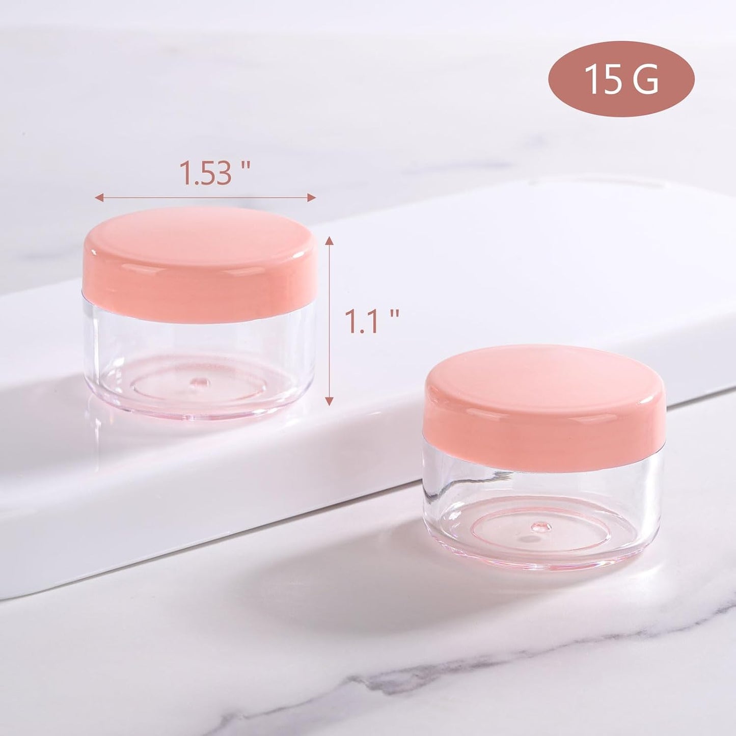 Refillable Cosmetic Sample Jars - 100 Pack 15g (0.5oz) Pink Small Travel Containers with Lids + 10 Mini Makeup Spatulas - BPA Free-BrightBean Baby