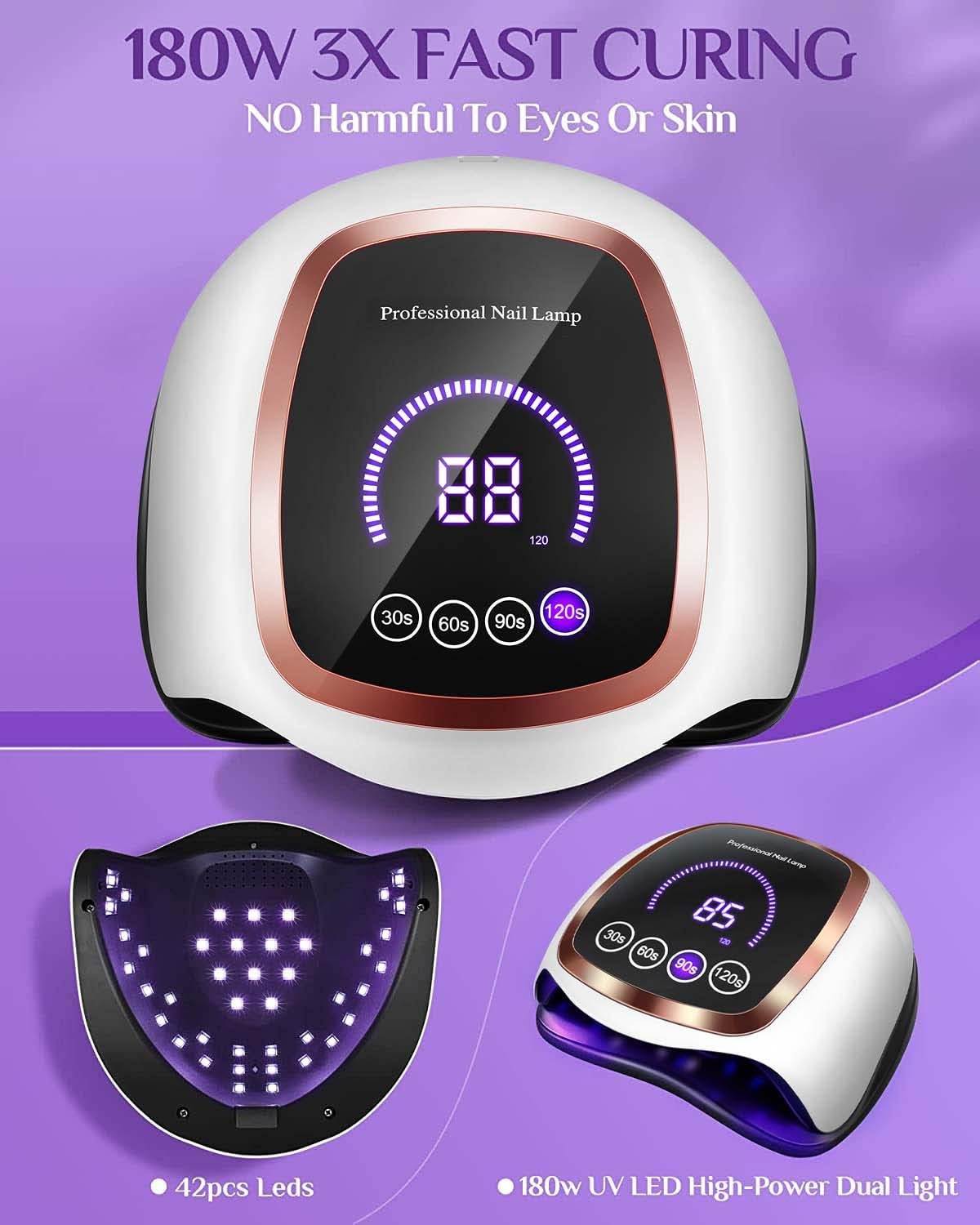 UV LED Nail Lamp, Gugusure Upgrade 180W Nail Dryer for Gel Polish with LCD Display, Auto Sensor and 4 Timer Settings, Professional Curing Lamp Light with 42 Beads for Salon and Home-BrightBean Baby
