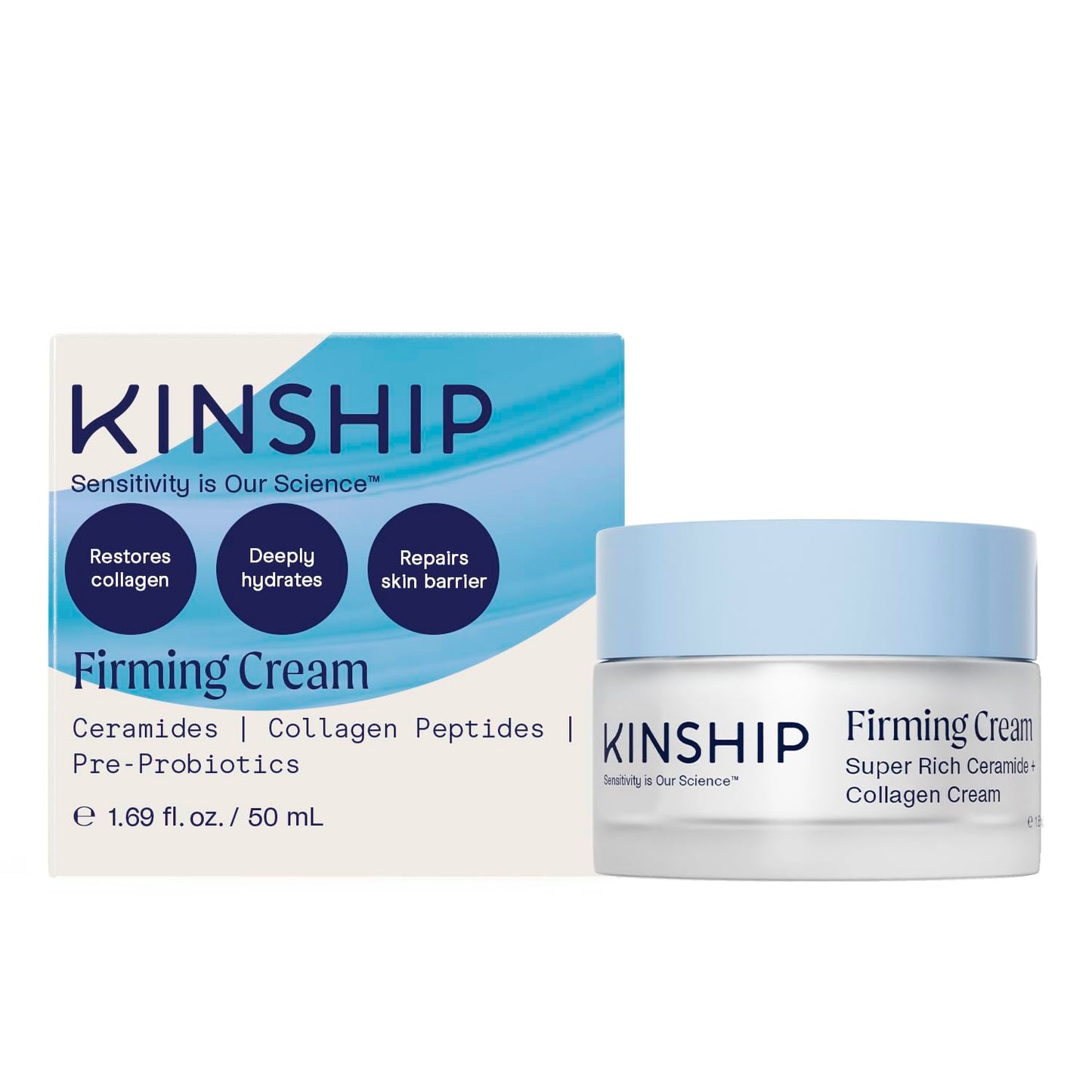 Kinship Super Rich Collagen + Ceramide Firming Cream | Anti Aging, Hydrating Face Moisturizer for Sensitive Skin | Wrinkle Cream - Smooth Fine Lines | Synthetic Fragrance-Free | Derm Approved, (1.7oz)-BrightBean Baby