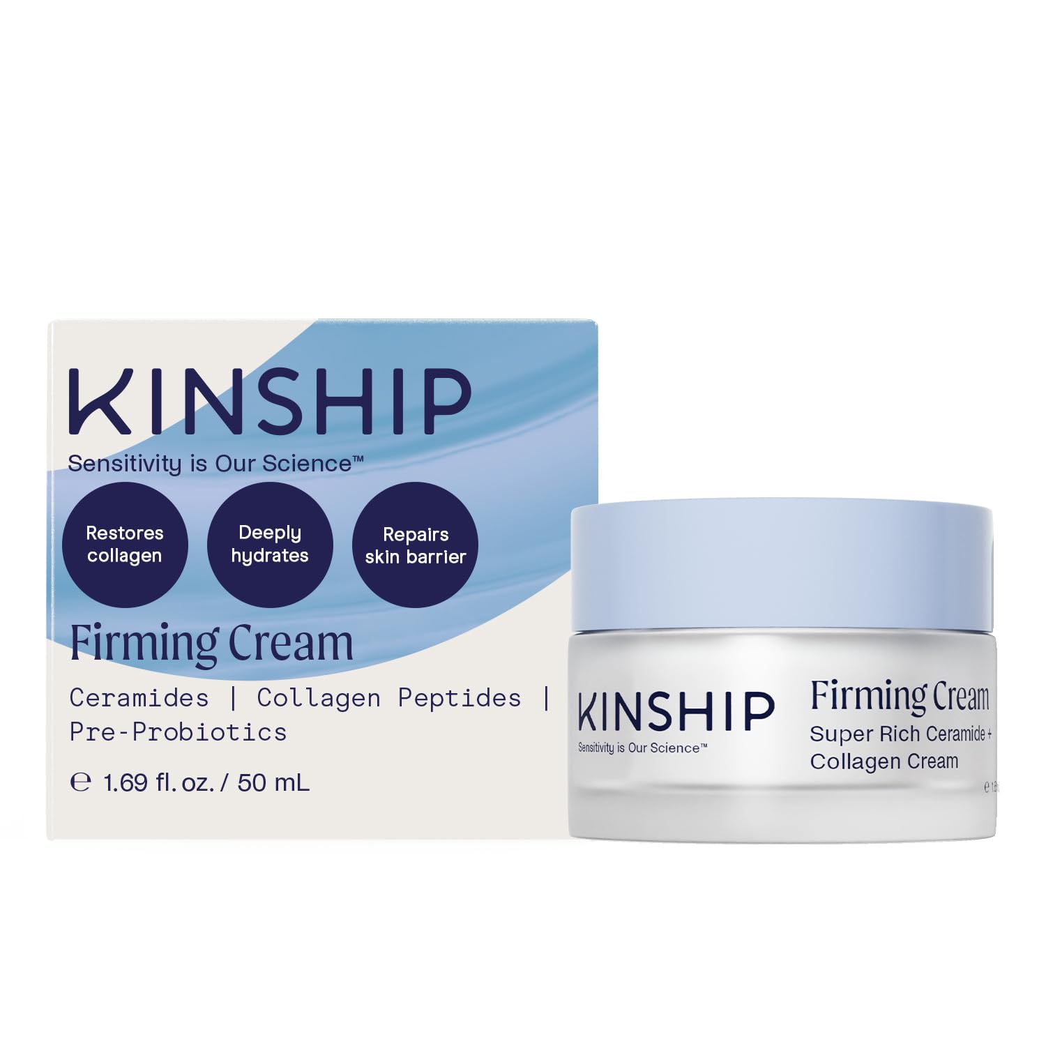 Kinship Super Rich Collagen + Ceramide Firming Cream | Anti Aging, Hydrating Face Moisturizer for Sensitive Skin | Wrinkle Cream - Smooth Fine Lines | Synthetic Fragrance-Free | Derm Approved, (1.7oz)-BrightBean Baby