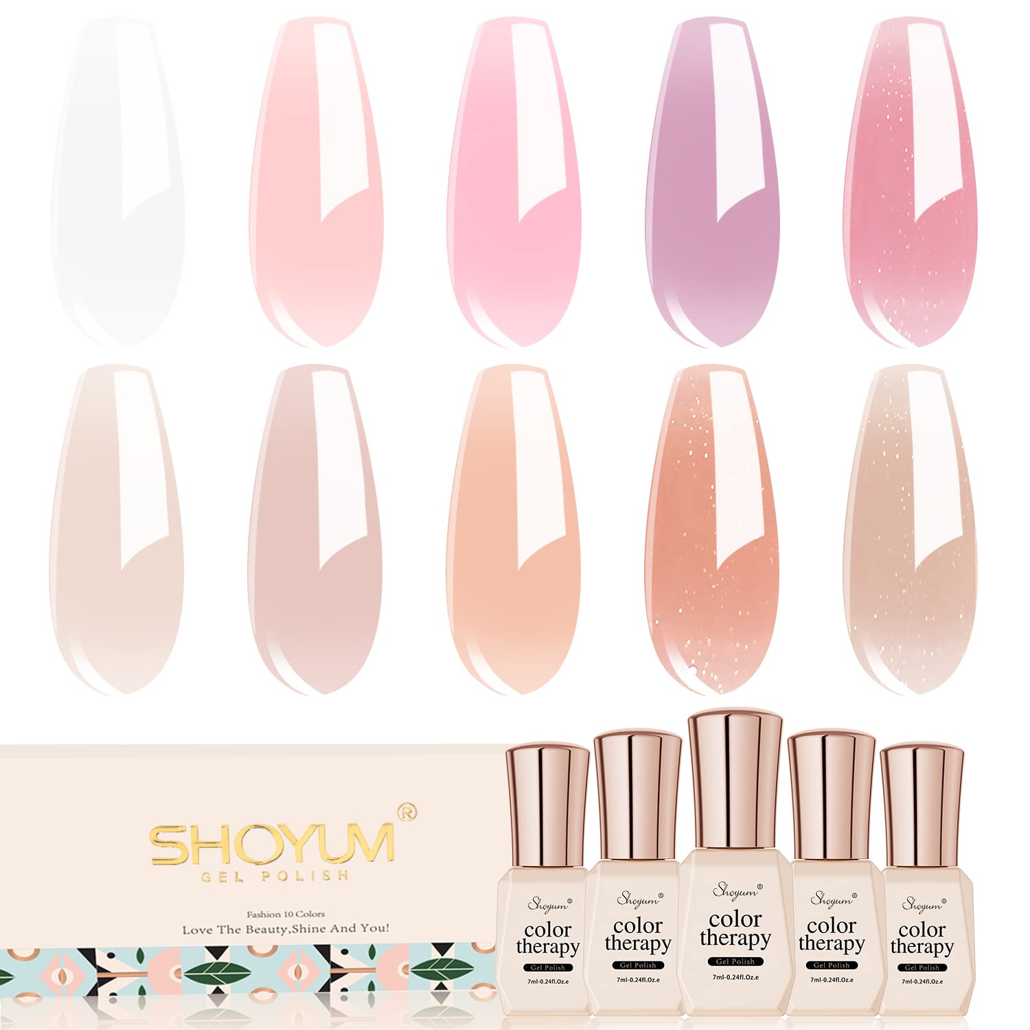 Jelly Pink Gel Nail Polish Set of 10 Colors Including Pink Purple Milky White Nude Gel Polish Kit UV LED Soak Off Nail Polish Home DIY Manicure Nail Salon Varnish-BrightBean Baby