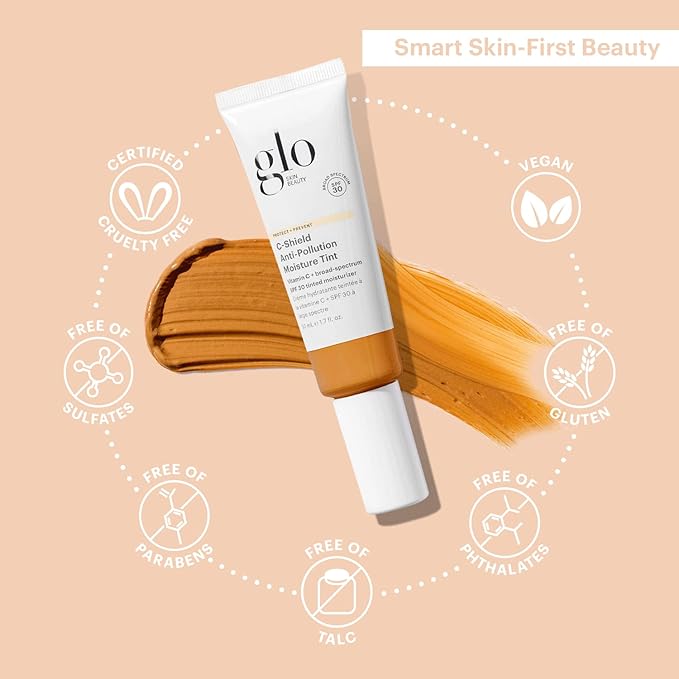 Glo Skin Beauty C-Shield Anti-Pollution Moisture Tint - Tinted Moisturizer With SPF 30 for Face, Broad Spectrum Protection & Vitamin C, 1.7 Oz (7W-Dark)-BrightBean Baby